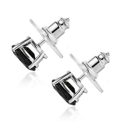 D'Joy Australian Black Tourmaline 2.50 ctw Solitaire Stud Earrings in Platinum Over Sterling Silver