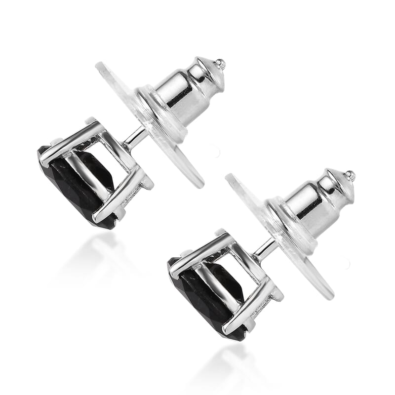D'Joy Australian Black Tourmaline 2.50 ctw Solitaire Stud Earrings in Platinum Over Sterling Silver