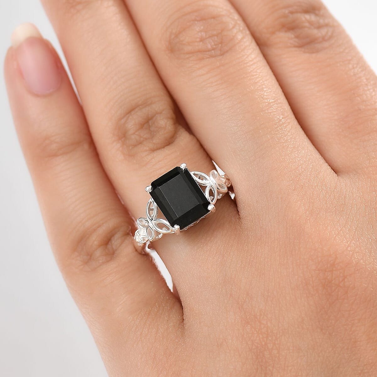 D'Joy Australian Black Tourmaline 3.50 Solitaire Ring in Sterling Silver (Size 5.0)  image number 2