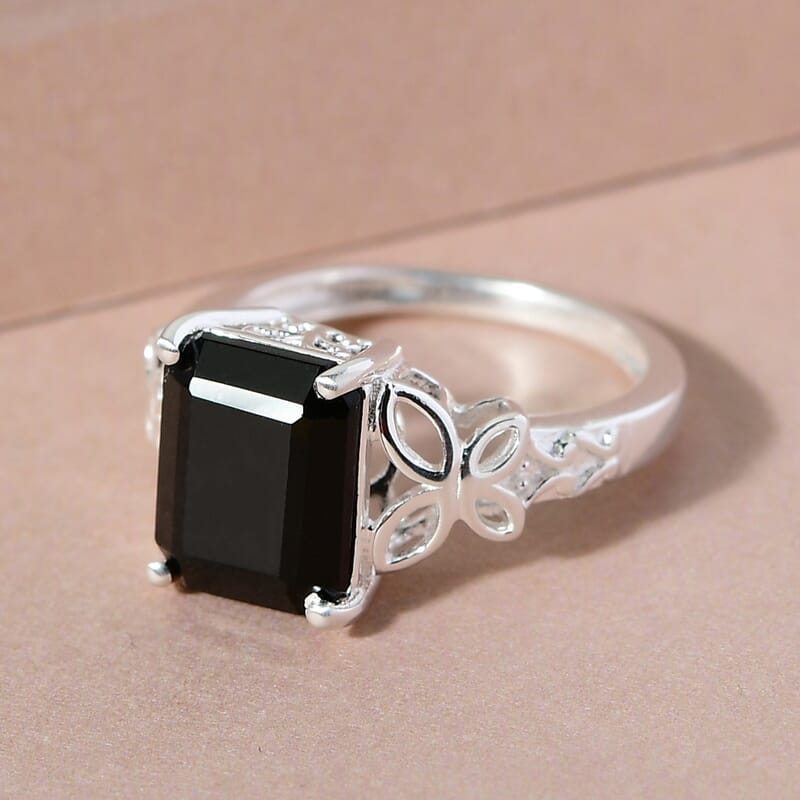D'Joy Australian Black Tourmaline 3.50 Solitaire Ring in Sterling Silver (Size 5.0)