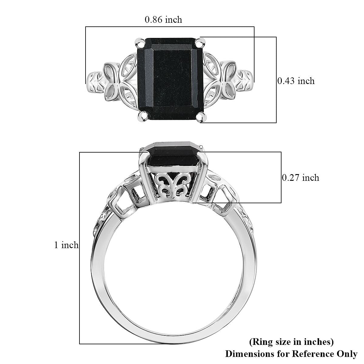 D'Joy Australian Black Tourmaline 3.50 Solitaire Ring in Sterling Silver (Size 5.0)  image number 5