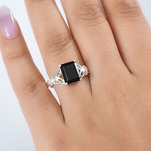 D'Joy Australian Black Tourmaline 3.50 ctw Solitaire Ring in Sterlling Silver (Size 8.0)