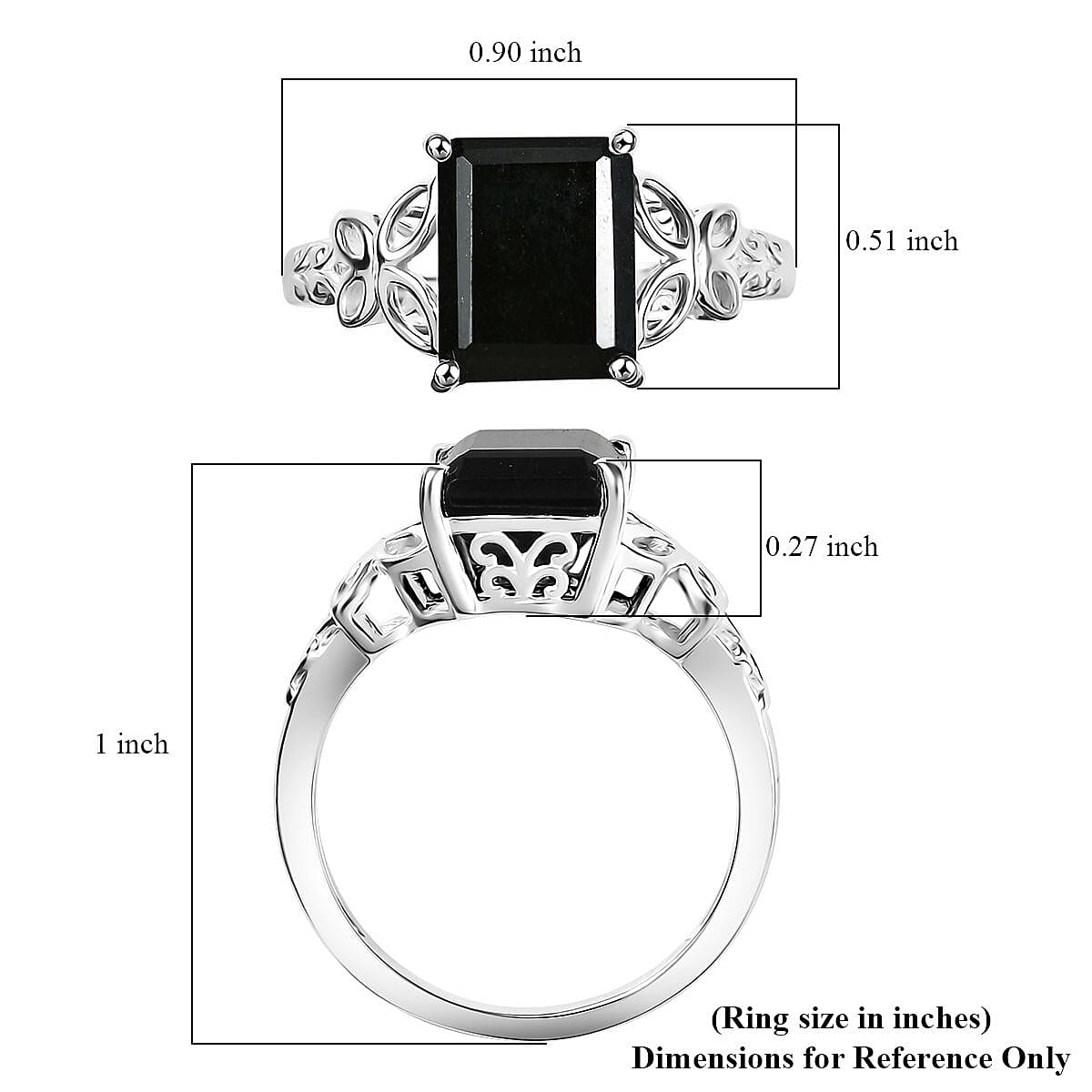 D'Joy Australian Black Tourmaline 3.50 ctw Solitaire Ring in Sterlling Silver (Size 8.0) image number 5