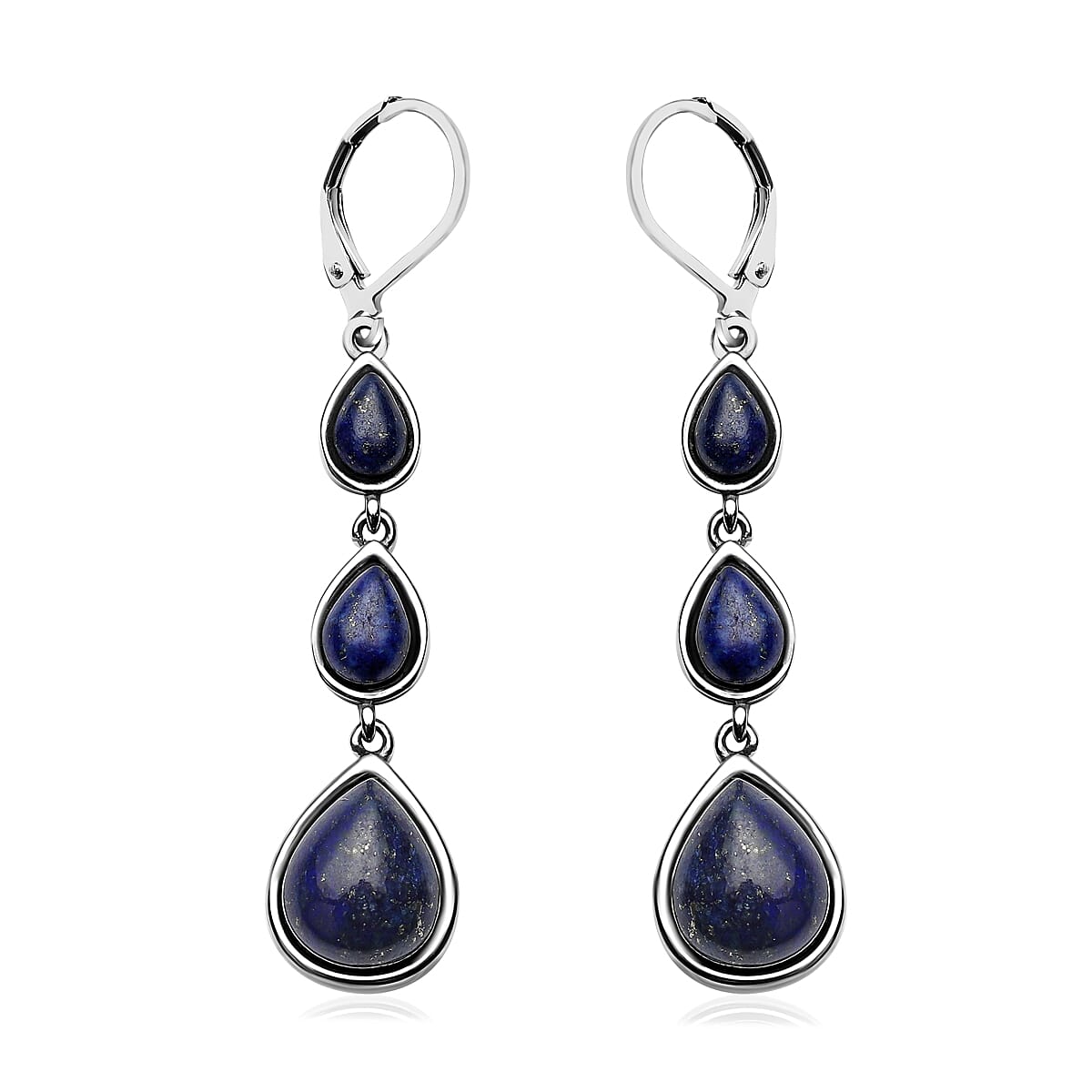 Lapis Lazuli Dangle Earrings in Stainless Steel 11.20 ctw
