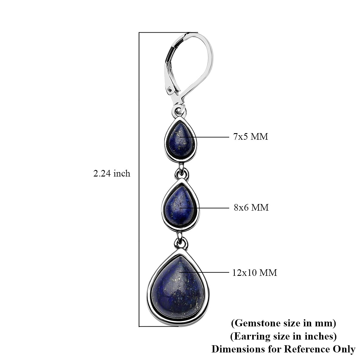 Lapis Lazuli Dangle Earrings in Stainless Steel 11.20 ctw
