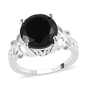 Australian Black Tourmaline Solitaire Ring in Sterling Silver (Size 10.0) 4.10 ctw