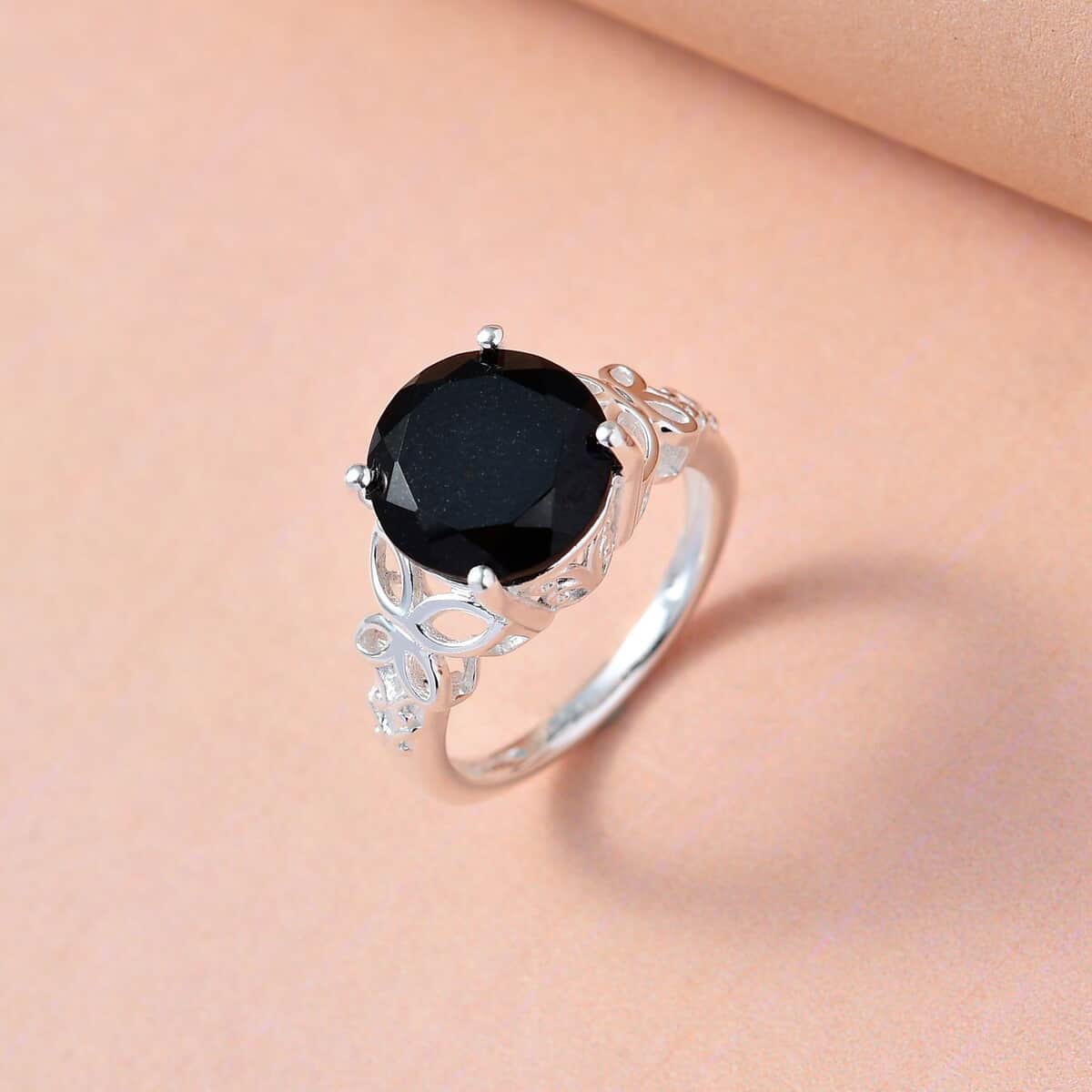 Australian Black Tourmaline Solitaire Ring in Sterling Silver (Size 5.0) 3.75 ctw image number 4