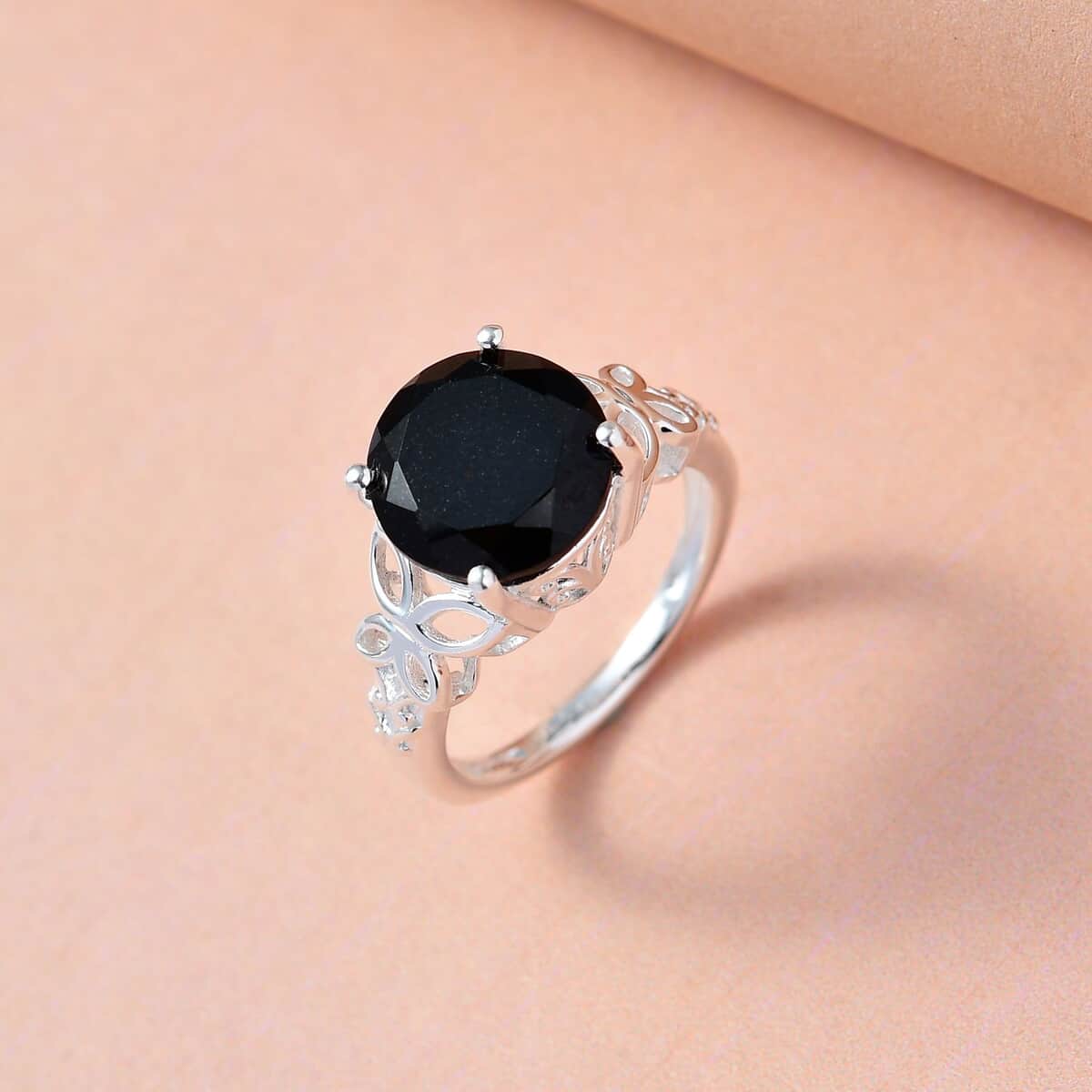 Australian Black Tourmaline Solitaire Ring in Sterling Silver (Size 8.0) 3.75 ctw image number 4