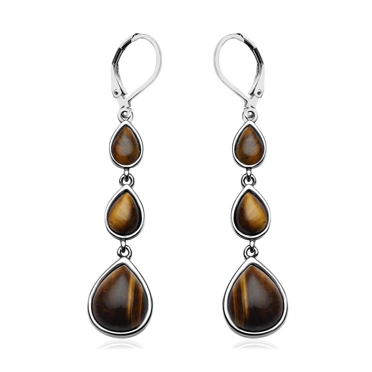 Yellow Tiger's Eye Dangle Earrings in Stainless Steel 11.00 ctw image number 0