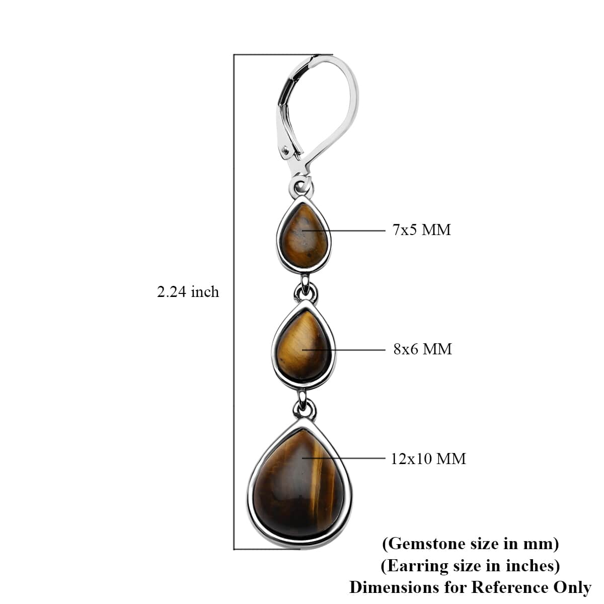 Yellow Tiger's Eye Dangle Earrings in Stainless Steel 11.00 ctw image number 3