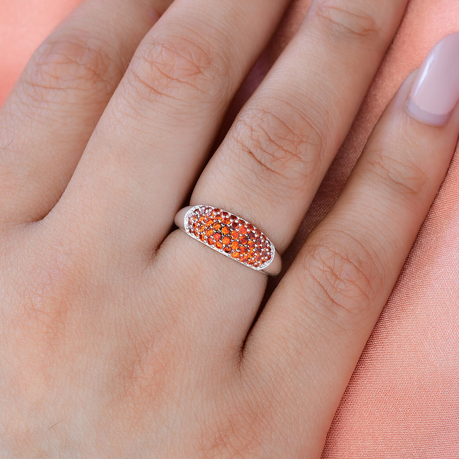 Simulated Garnet Color Diamond Band Ring in Sterling Silver (Size 8.0) 2.90 ctw