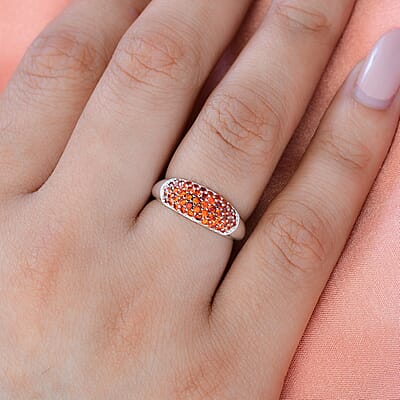 Simulated Garnet Color Diamond Band Ring in Sterling Silver (Size 8.0) 2.90 ctw
