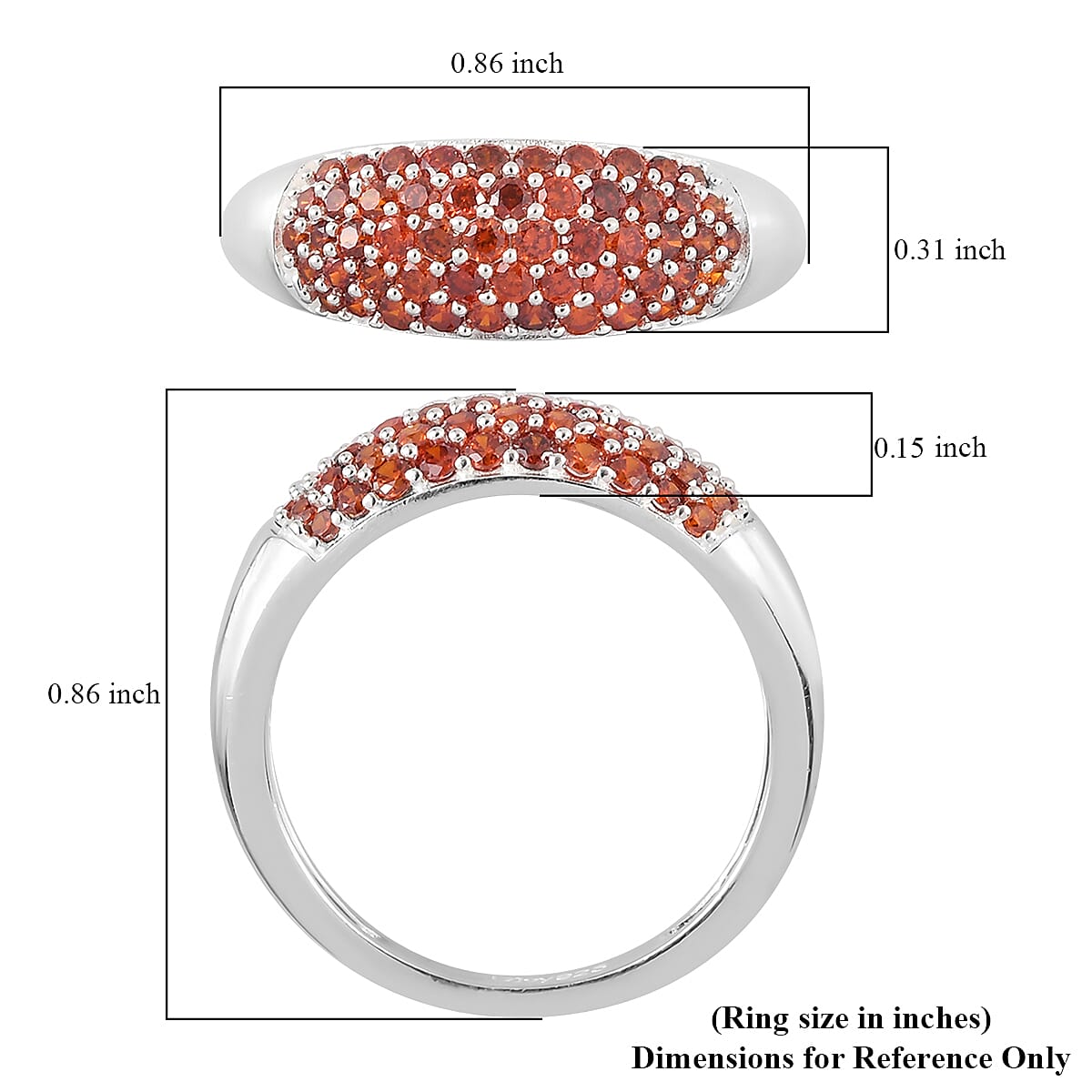 Simulated Garnet Color Diamond Band Ring in Sterling Silver (Size 8.0) 2.90 ctw