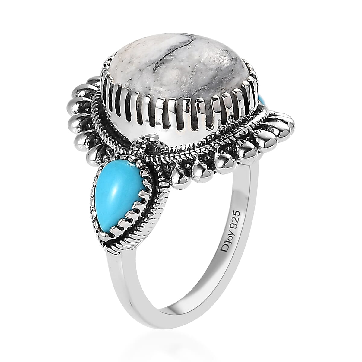 Artisan Crafted White Buffalo and Sleeping Beauty Turquoise Ring in Sterling Silver (Size 10.0) 5.85 ctw image number 3