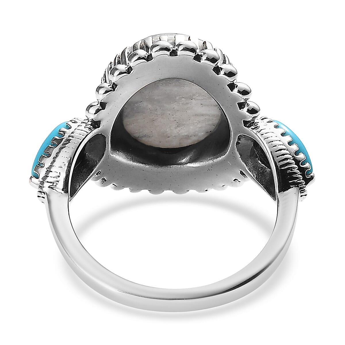 Artisan Crafted White Buffalo and Sleeping Beauty Turquoise Ring in Sterling Silver (Size 10.0) 5.85 ctw image number 4