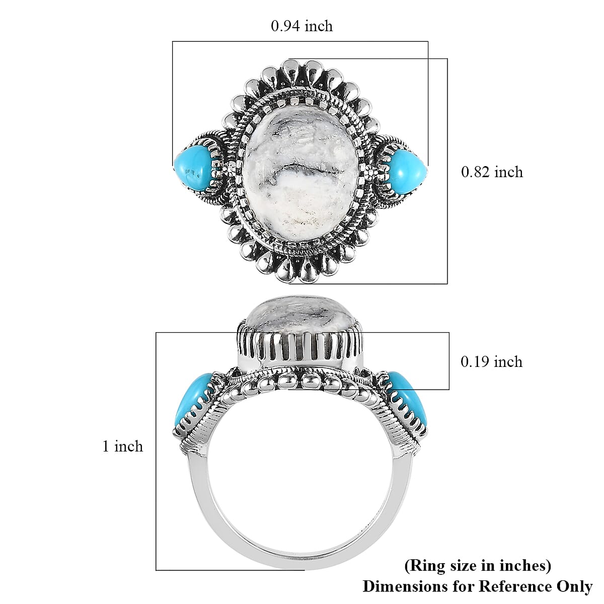 Artisan Crafted White Buffalo and Sleeping Beauty Turquoise Ring in Sterling Silver (Size 9.0) 5.85 ctw image number 5