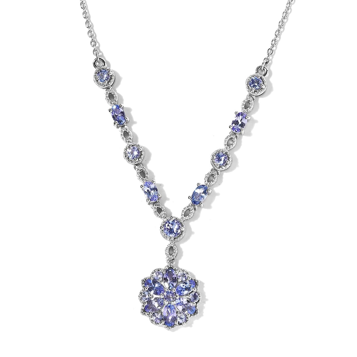 Tanzanite Floral Necklace 18 Inches in Platinum Over Sterling Silver 3.25 ctw image number 0