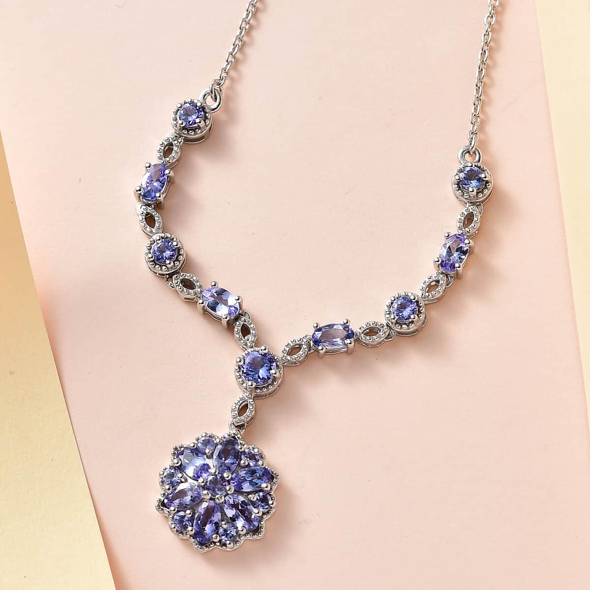 Tanzanite Floral Necklace 18 Inches in Platinum Over Sterling Silver 3.25 ctw image number 1