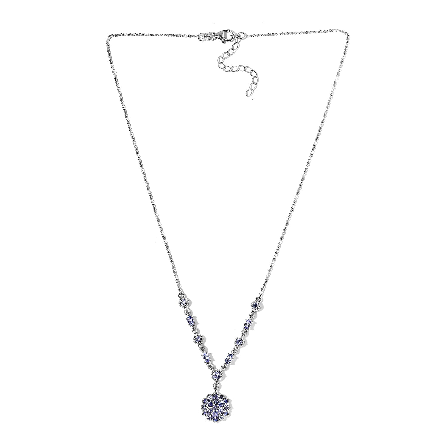 Tanzanite Floral Necklace 18 Inches in Platinum Over Sterling Silver 3.25 ctw