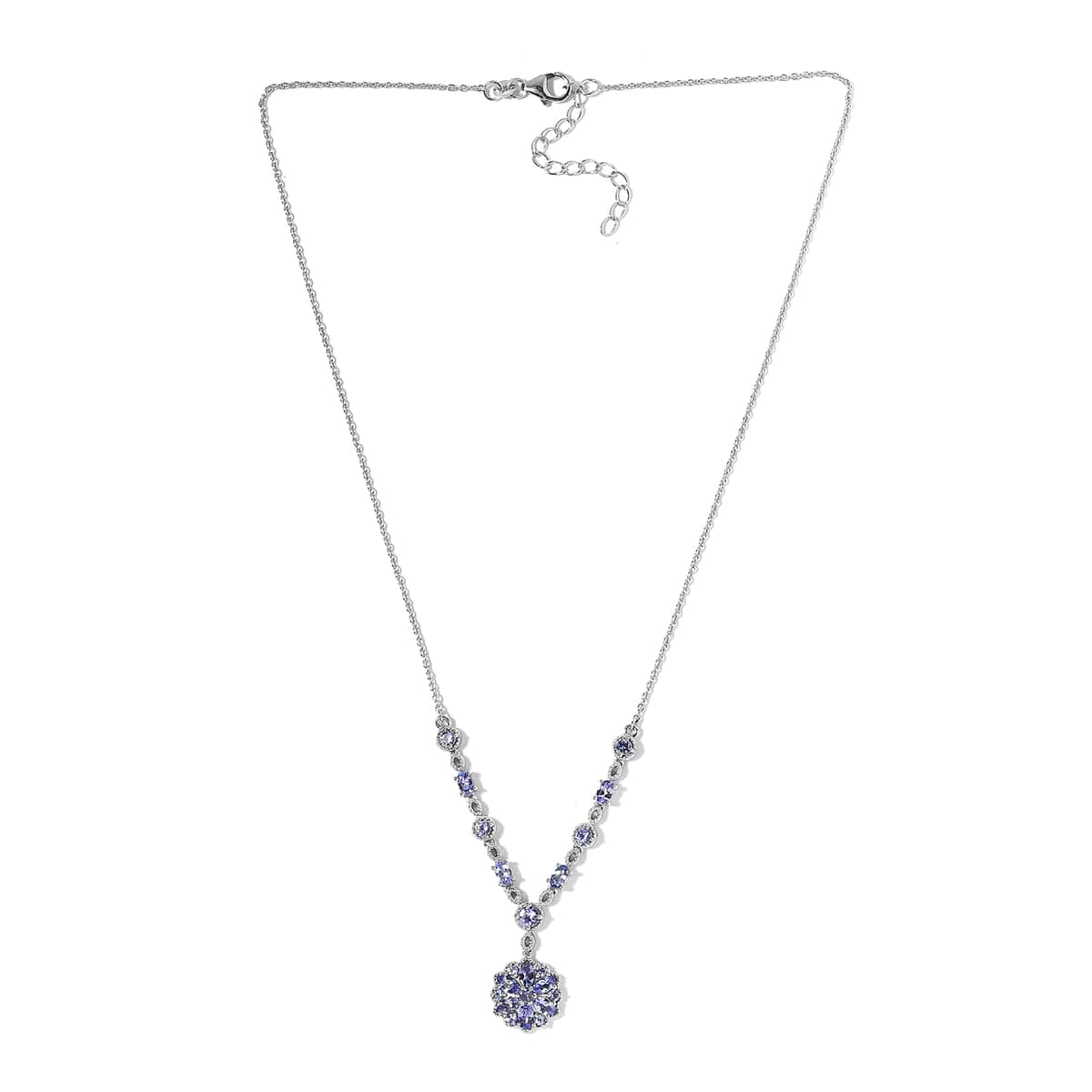 Buy Tanzanite Floral Necklace 18 Inches in Platinum Over Sterling ...