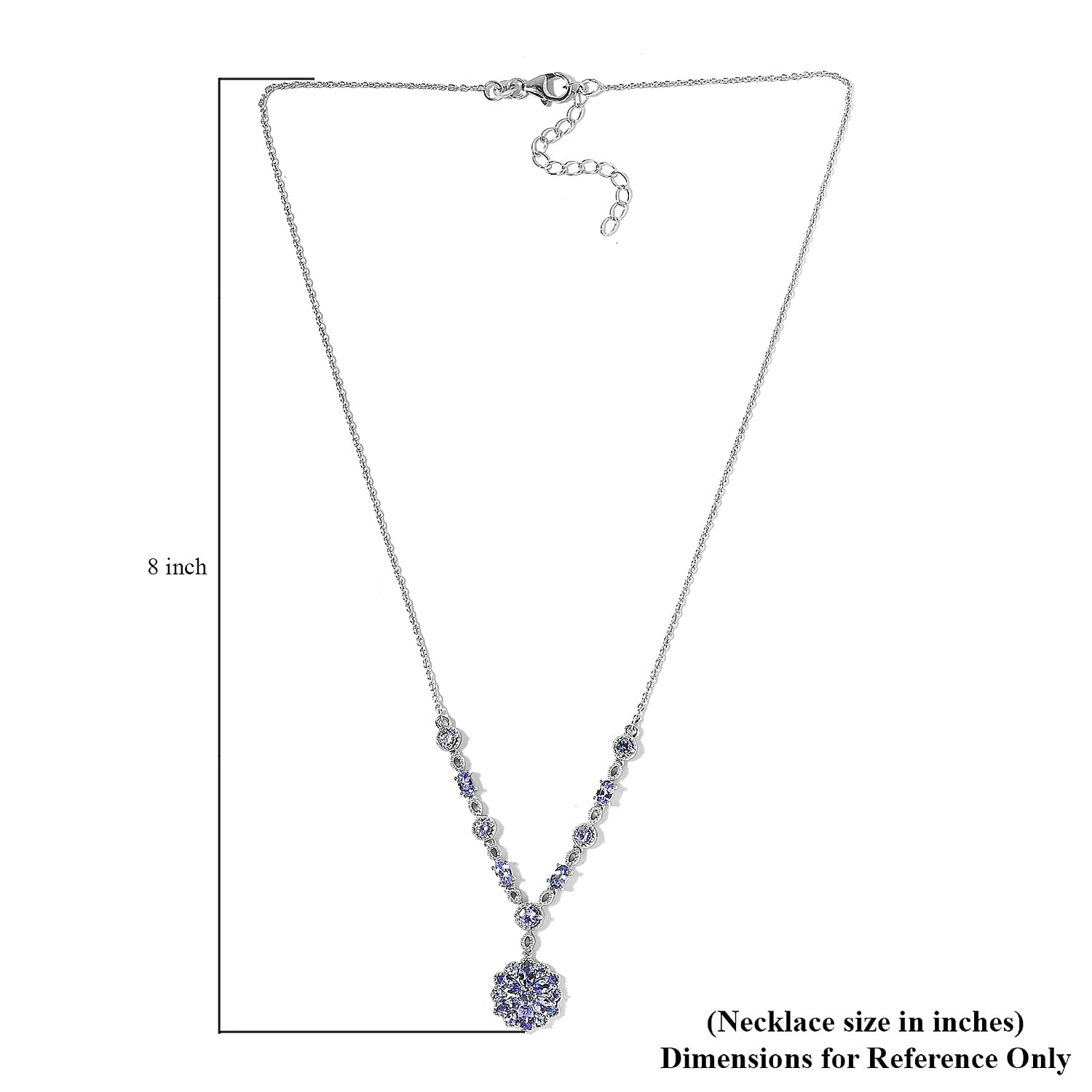 Tanzanite Floral Necklace 18 Inches in Platinum Over Sterling Silver 3.25 ctw