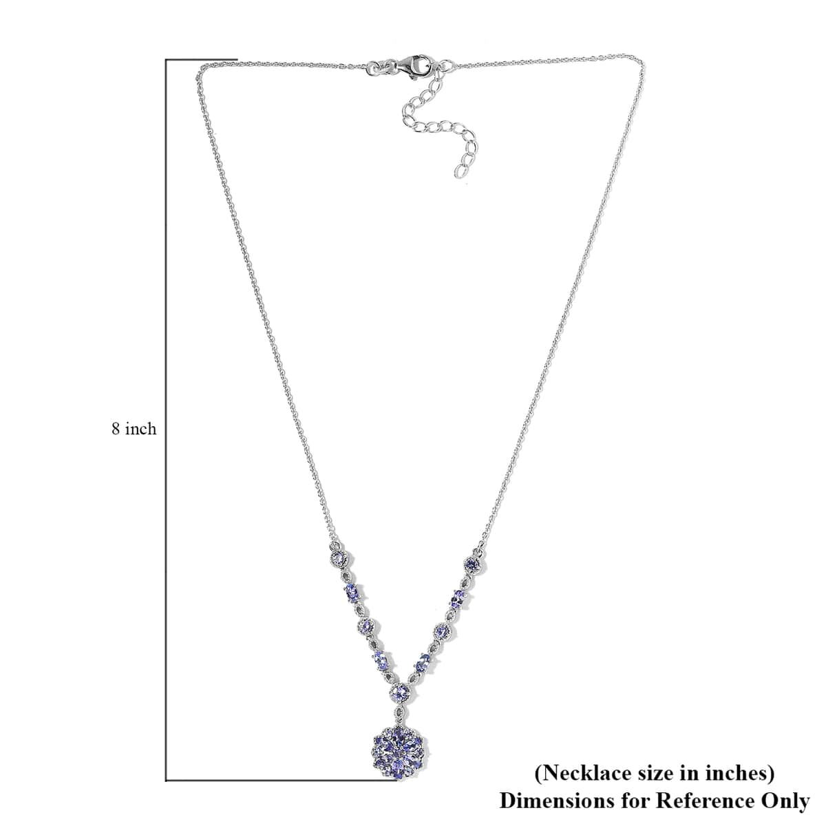 Tanzanite Floral Necklace 18 Inches in Platinum Over Sterling Silver 3.25 ctw image number 5