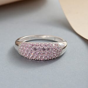 Simulated Pink Diamond Band Ring in Sterling Silver (Size 8.0) 2.90 ctw