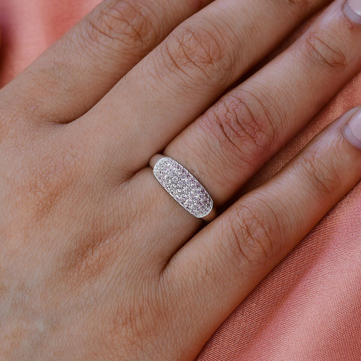 Simulated Pink Diamond Band Ring in Sterling Silver (Size 8.0) 2.90 ctw image number 2