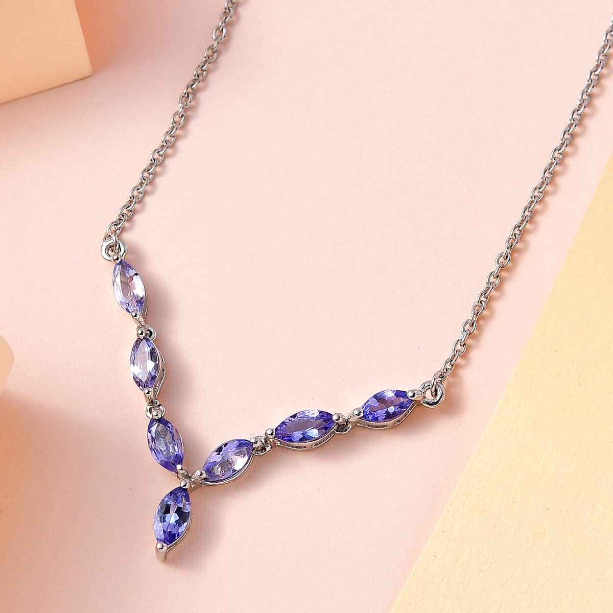 Tanzanite Necklace 18 Inches in Platinum Over Sterling Silver 1.65 ctw image number 1