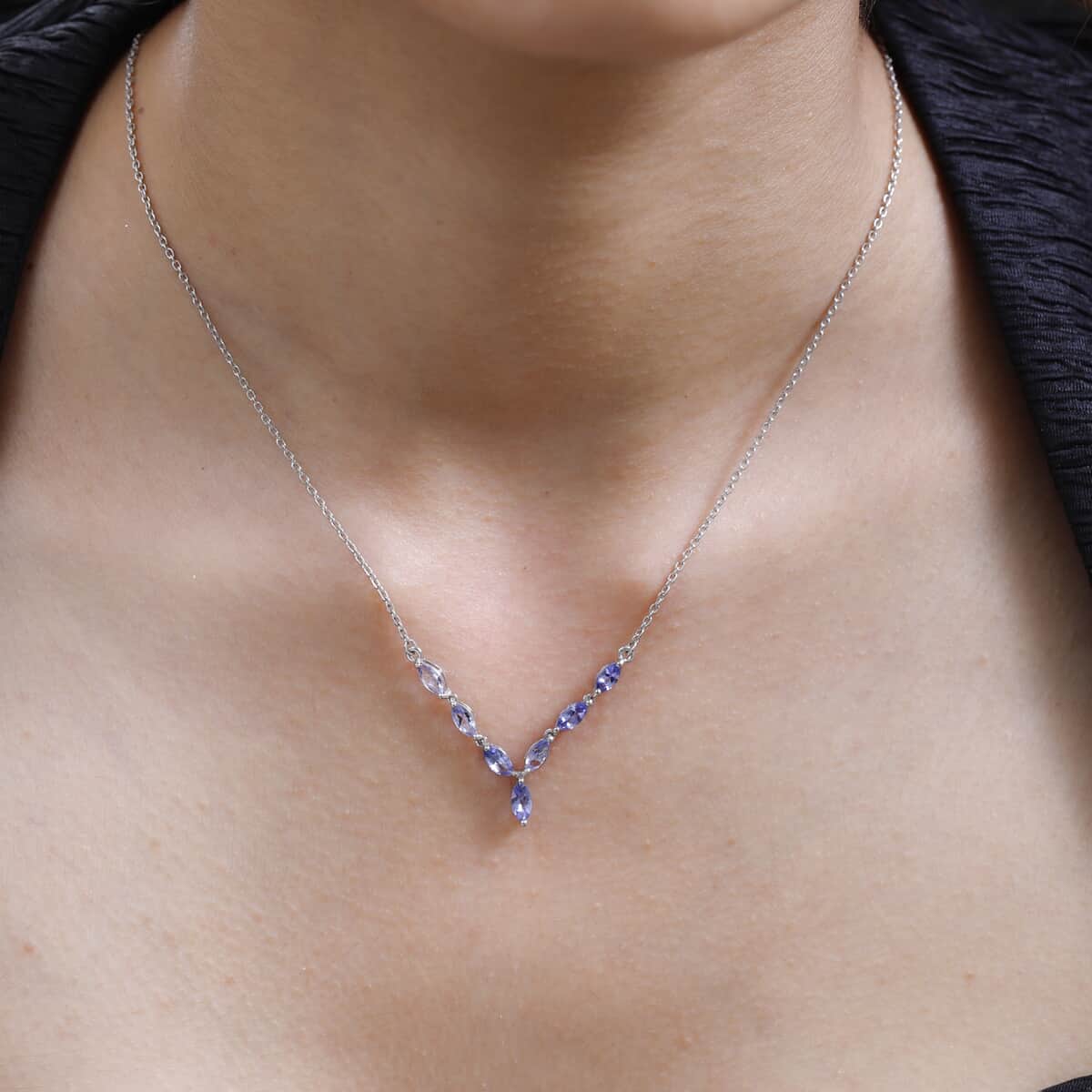 Tanzanite Necklace 18 Inches in Platinum Over Sterling Silver 1.65 ctw image number 2