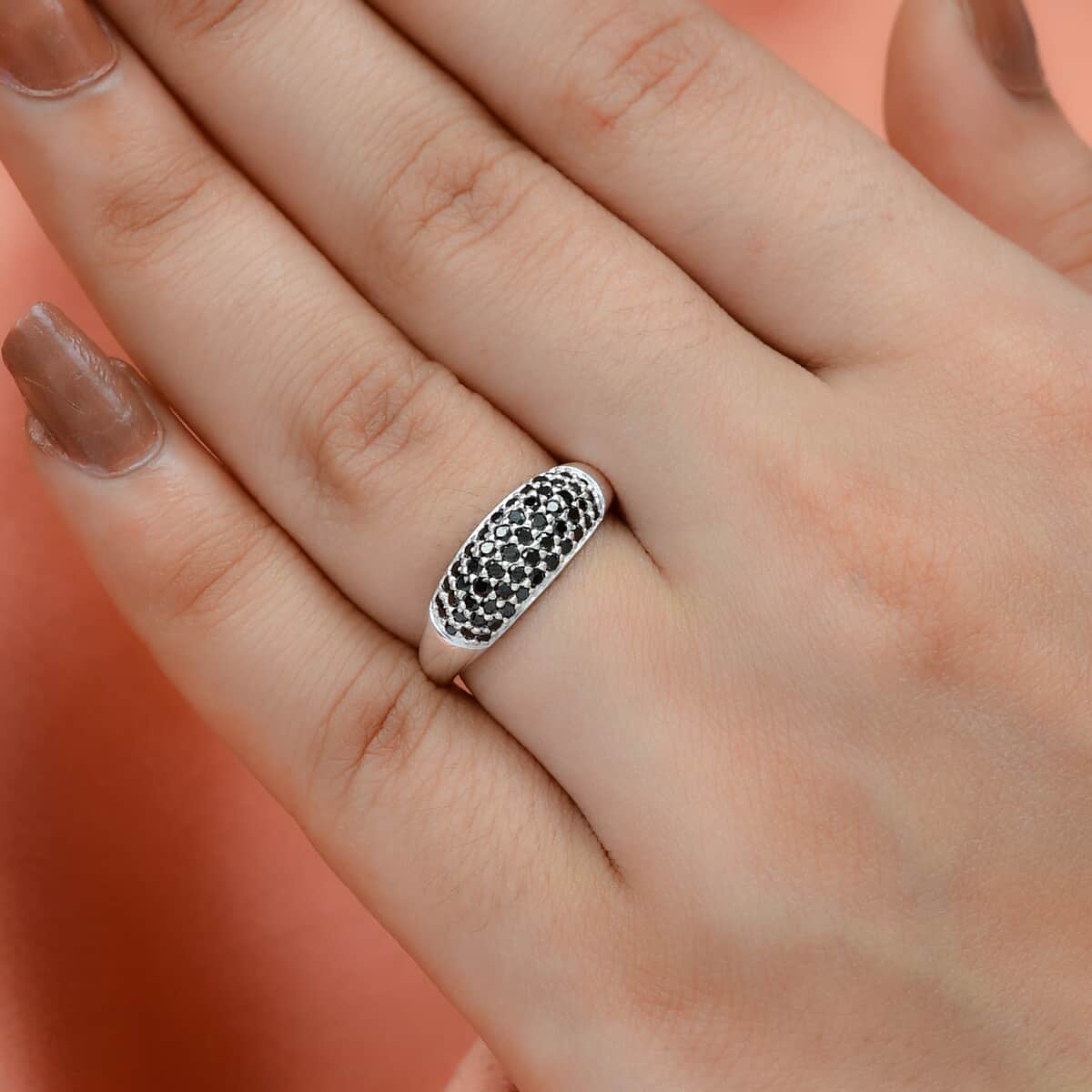 Simulated Black Diamond Band Ring in Sterling Silver (Size 7.0) 2.90 ctw image number 2