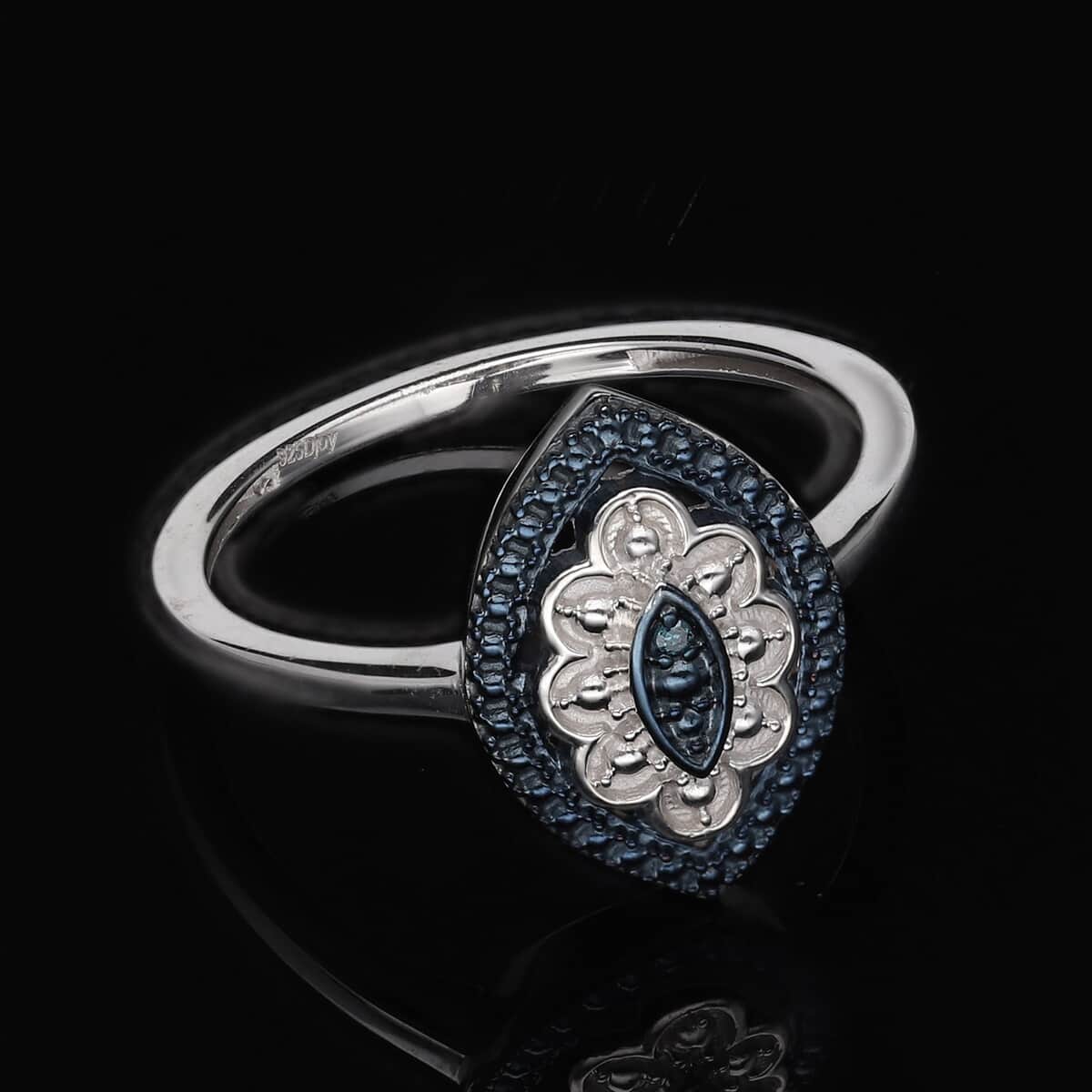 Blue Diamond Accent Ring in Platinum Over Sterling Silver (Size 10.0) image number 1