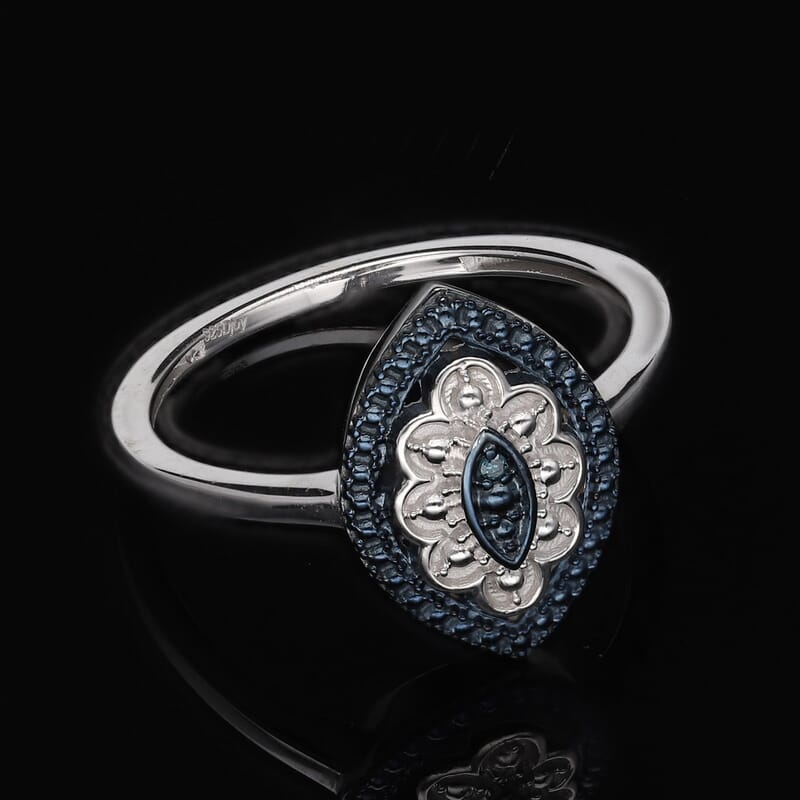 Blue Diamond Accent Ring in Platinum Over Sterling Silver (Size 10.0)
