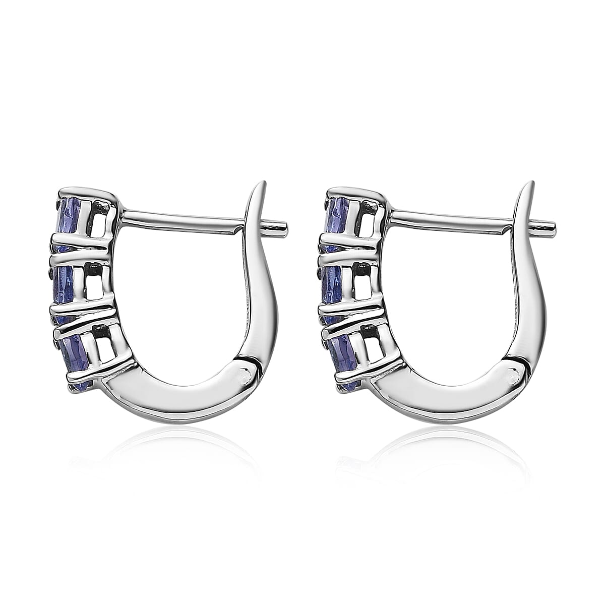 Tanzanite Earrings | Huggie Hoop Earrings | Silver Huggie Hoops | Sterling Silver Earrings | Three Stone Earrings 1.00 ctw image number 3