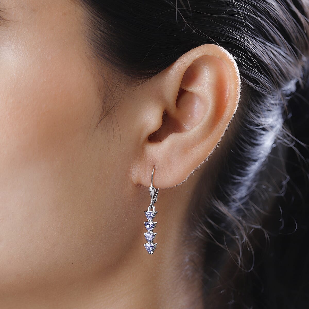 Tanzanite Dangle Earrings in Platinum Over Sterling Silver 1.25 ctw image number 2