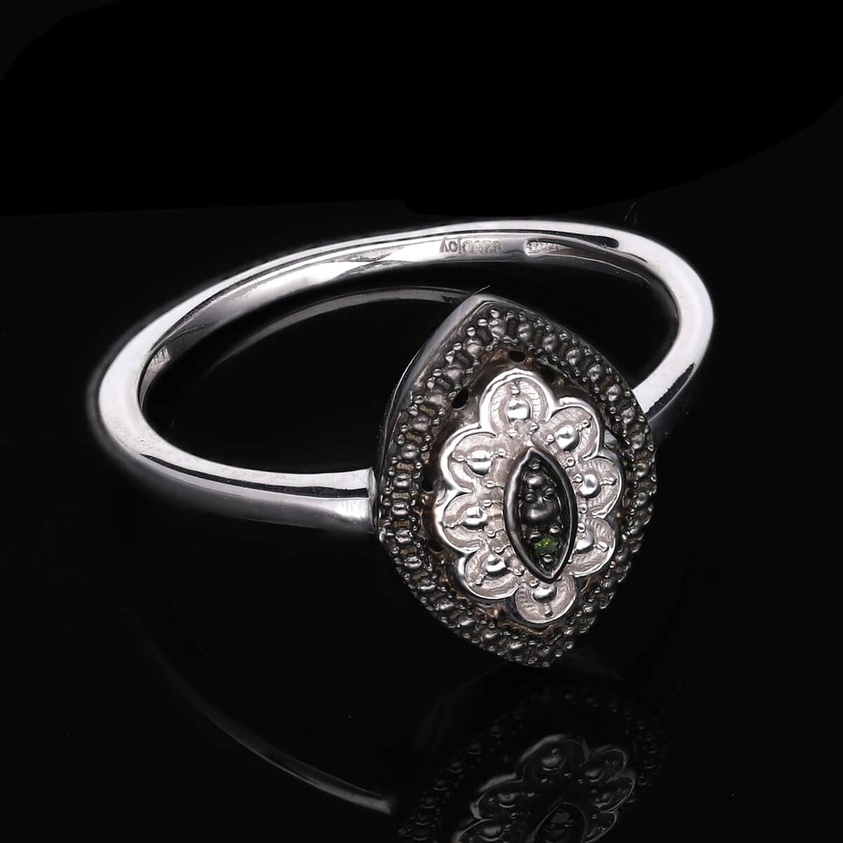 Green Diamond Accent Ring in Platinum Over Sterling Silver (Size 8.0) image number 1