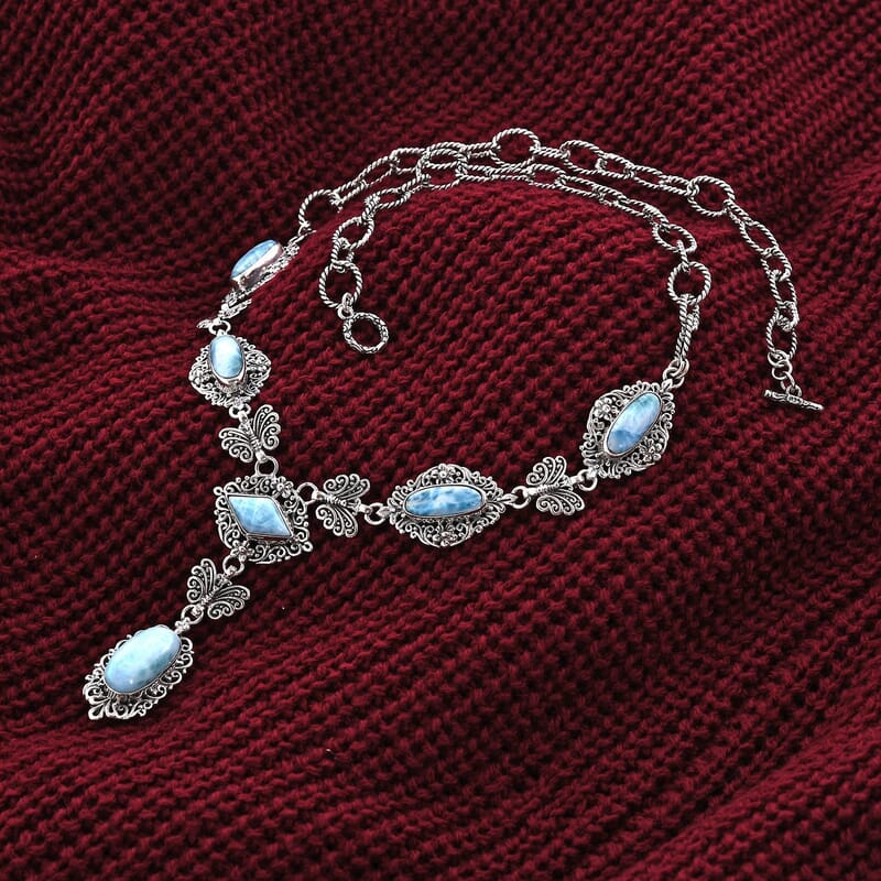 Bali Legacy Larimar Toggle Clasp Necklace 20 Inches in Sterling Silver 28.15 ctw