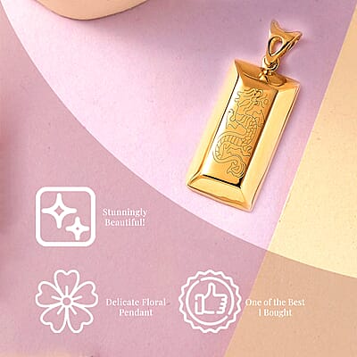 Iliana 18K Yellow Gold Dragon Bar Pendant without Chain 1.47 Grams