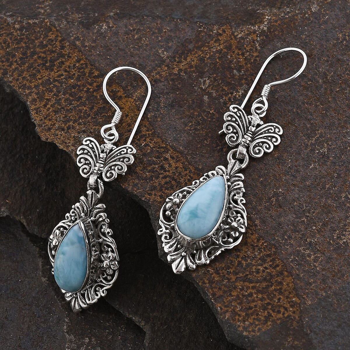 Bali Legacy Larimar Dangle Earrings in Sterling Silver 9.90 ctw image number 1