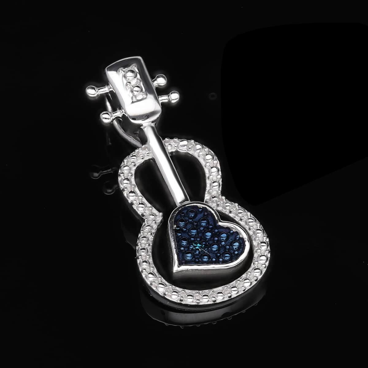 Blue Diamond Accent Guitar Pendant in Platinum Over Sterling Silver image number 1