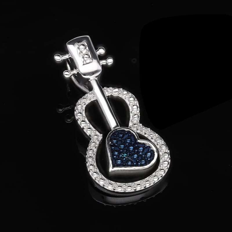 Blue Diamond Accent Guitar Pendant in Platinum Over Sterling Silver