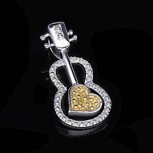 Yellow Diamond Accent Guitar Pendant without Chain in Platinum Over Sterling Silver
