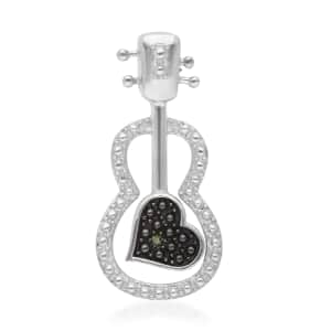 Green Diamond Accent Guitar Pendant in Platinum Over Sterling Silver