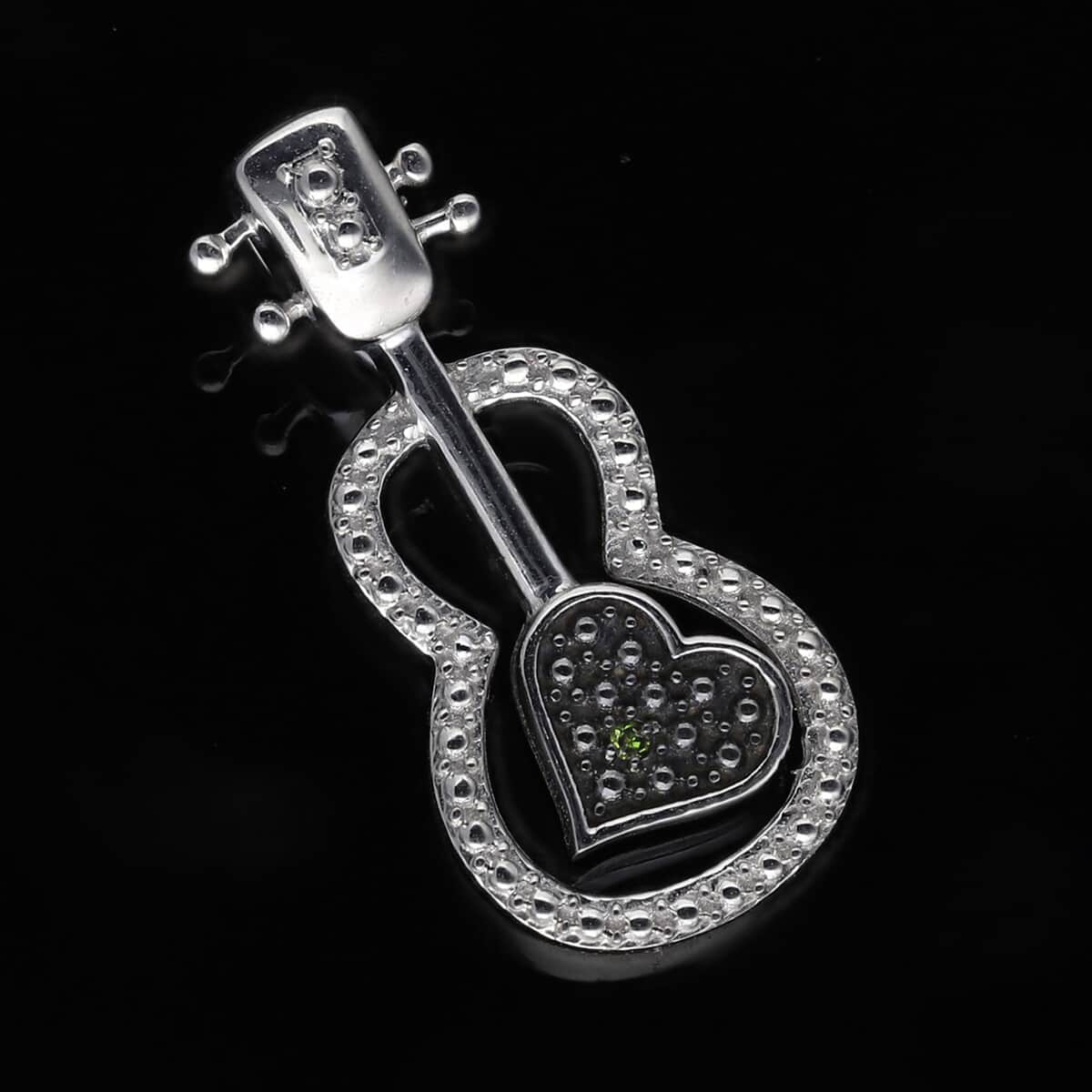 Green Diamond Accent Guitar Pendant in Platinum Over Sterling Silver image number 1