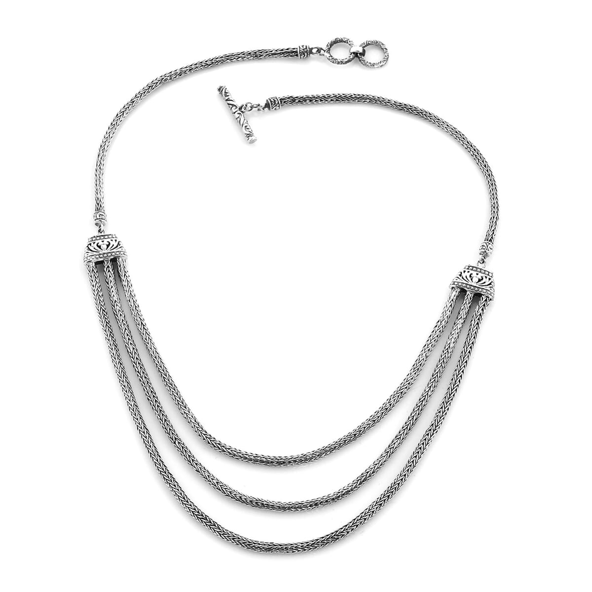 Bali Legacy Sterling Silver Multi Strand Tulang Naga Toggle Clasp Necklace 20 Inches 46.10 Grams image number 0