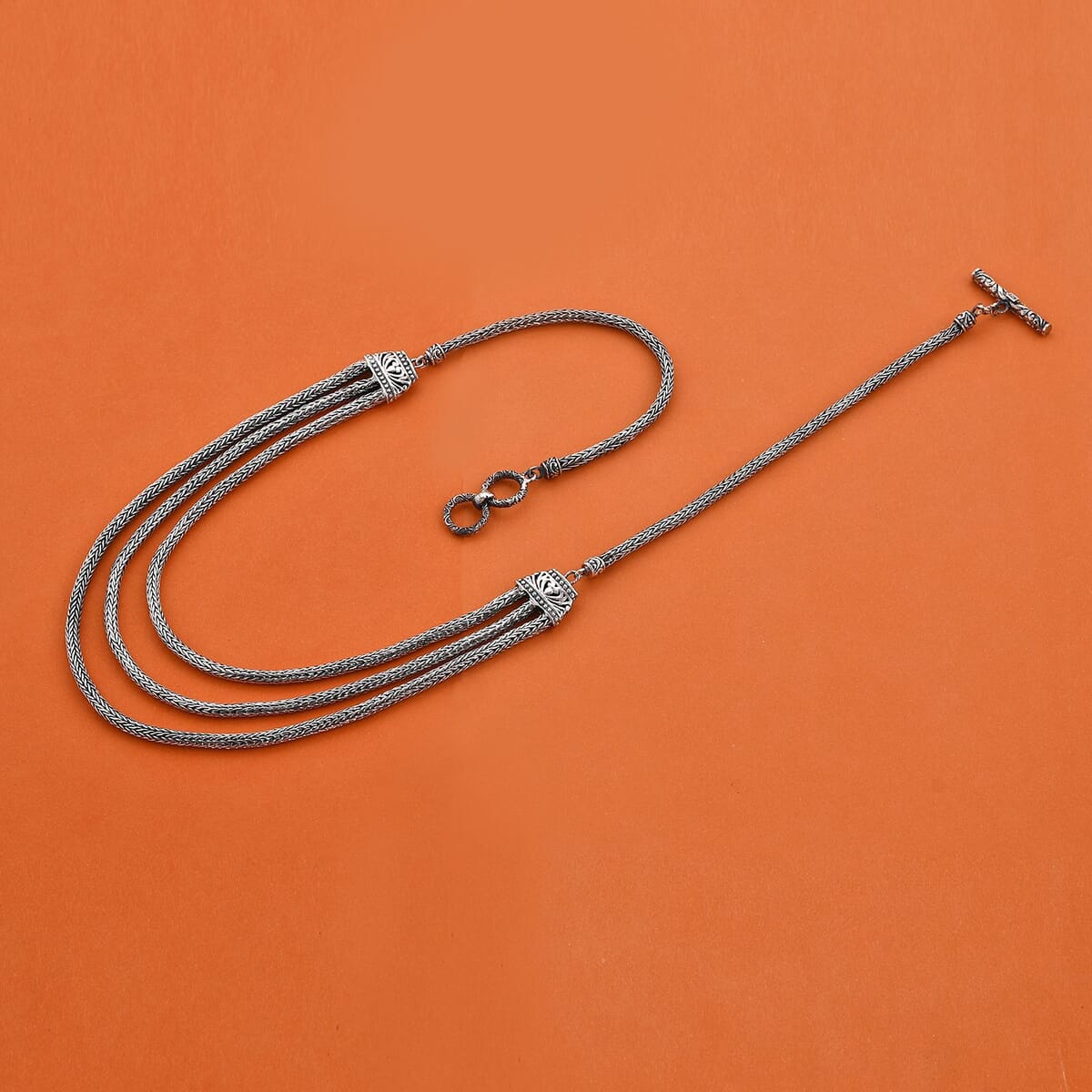 Bali Legacy Sterling Silver Multi Strand Tulang Naga Toggle Clasp Necklace 20 Inches 46.10 Grams image number 1