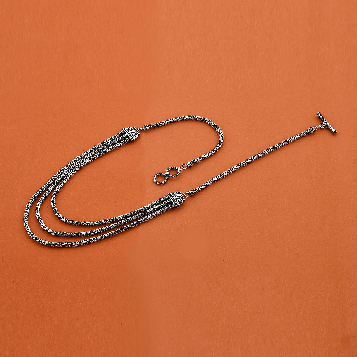 Bali Legacy Sterling Silver Multi Strand Borobudur Toggle Clasp Necklace 20 Inches 57.50 Grams image number 1