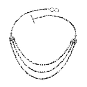 Bali Legacy Sterling Silver Multi Strand Padian Toggle Clasp Necklace 20 Inches 48.85 Grams