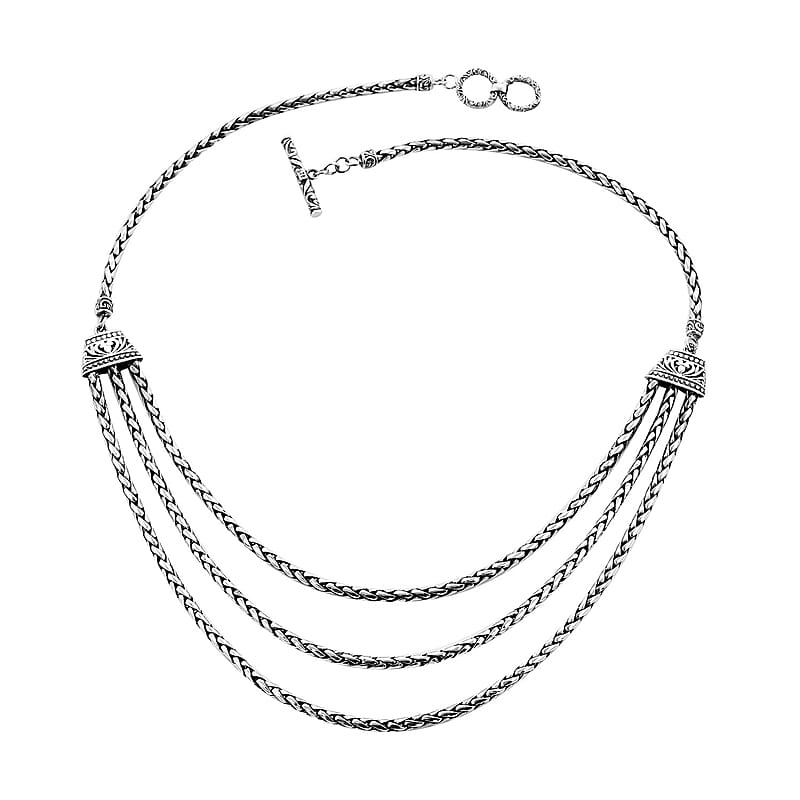 Bali Legacy Sterling Silver Multi Strand Padian Toggle Clasp Necklace 20 Inches 48.85 Grams