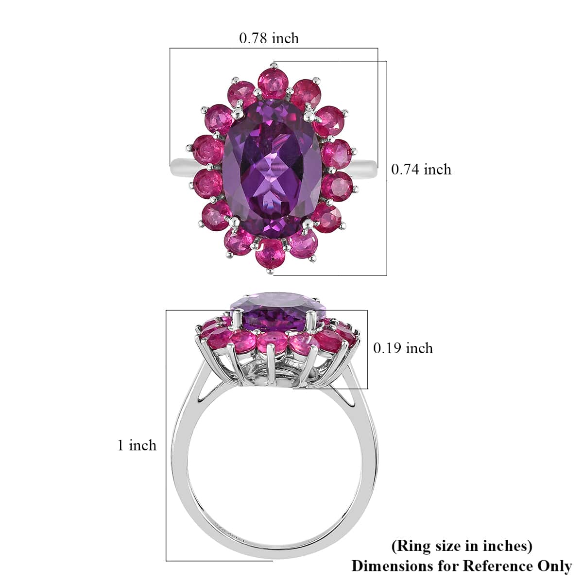 Lab Grown Color Change Sapphire and Niassa Ruby (FF) Floral Ring in Platinum Over Sterling Silver 10.90 ctw image number 5